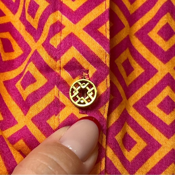 #56 JACLYN SMITH PINK ORANGE GEOMETRIC GOLD BUTTON BLOUSE MEDIUM - Picture 5 of 6